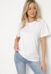 Biały Gładki T-shirt z Bawełny o Klasycznym Kroju Natime. Białe t-shirty Born2be, l, bez wzorów, z bawełny, klasyczne, bez kołnierzyka, bez ramiączek. W wyprzedaży za 38.24 zł.