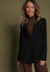Czarna Dwurzędowa Marynarka w Stylu Oversize Clazara. Czarne marynarki i żakiety Born2be, l, bez wzorów, z jeansu, bez ramiączek. Za 139.99 zł.