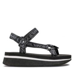 Sandały KARL LAGERFELD. Czarne sandały KARL LAGERFELD, bez wzorów, bez obcasa, na koturnie, bez zapięcia. Za 319.99 zł.