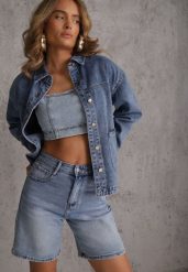 Niebieska Koszulowa Kurtka z Jeansu z Bawełny z Naszytymi Kieszeniami Giorriane. Niebieskie kurtki Renee, l, bez wzorów, z bawełny, bez kaptura. Za 179.99 zł.