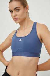 Adidas Performance biustonosz sportowy Powerreact kolor niebieski gładki. Niebieskie biustonosze sportowe adidas Performance, bez wzorów, z dzianiny, na fitness i siłownię. W wyprzedaży za 114.99 zł.