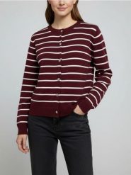 Kardigan z guzikami w paski - bordowy. Czerwone swetry Sinsay, l, bez wzorów, bez ramiączek. Za 49.99 zł.