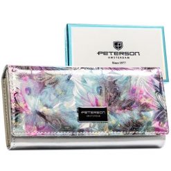 Wielokolorowy portfel damski z systemem RFID zamykany na zatrzask PTN PX22-1-NPK Peterson. Portfele Peterson, bez wzorów, ze skóry. Za 124.99 zł.