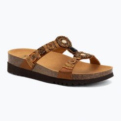 Klapki damskie Scholl New Bogota Wedge Med. Brązowe klapki Scholl, bez wzorów, z gumy, klasyczne, bez obcasa, bez zapięcia. Za 289.99 zł.