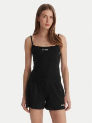 Guess Top E6GP02 J1314 Czarny Regular Fit. Czarne topy Guess, s, z aplikacjami, z bawełny, bez kołnierzyka, bez ramiączek. Za 129.99 zł.