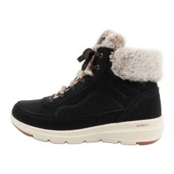 Buty Skechers 144199/BLK czarne. Czarne botki bez wzorów, ze skóry ekologicznej, bez zapięcia. W wyprzedaży za 388.82 zł.
