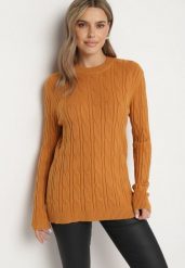 Jasnobrązowy Sweter z Wiskozą i Ozdobnym Splotem Savria. Brązowe swetry Born2be, na zimę, bez wzorów, z wiskozy, bez ramiączek. W wyprzedaży za 93.49 zł.