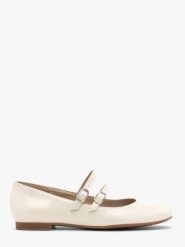 Lakierowane baleriny z dwoma paskami. Brązowe baleriny Ryłko, bez wzorów, z gumy, z okrągłym noskiem, bez obcasa, na płaskiej podeszwie, bez zapięcia. W wyprzedaży za 279.99 zł.