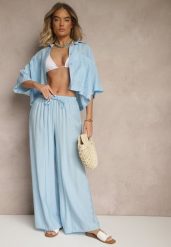 Niebieski Komplet z Wiskozy o Kroju Oversize Koszula i Spodnie Dovaraella. Niebieskie koszule Renee, m, bez wzorów, z materiału, casualowe, bez kołnierzyka, bez ramiączek. Za 149.99 zł.