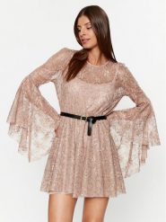 ViCOLO Sukienka koktajlowa TR0261 Beżowy Regular Fit. Brązowe sukienki ViCOLO, s, bez wzorów, z syntetyku, wizytowe, bez kołnierzyka, bez ramiączek. Za 339.99 zł.