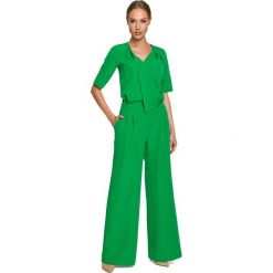 Kombinezon z Szerokimi Nogawkami - Zielony. Zielone kombinezony MOE, l, bez wzorów, z lycry, eleganckie, bez kołnierzyka, bez ramiączek. Za 314.90 zł.