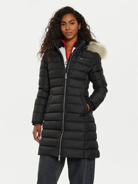 Tommy Jeans Płaszcz zimowy Essential DW0DW18864 Czarny Slim Fit. Czarne płaszcze Tommy Jeans, na zimę, xl, bez wzorów, z jeansu, bez kaptura. Za 929.99 zł.