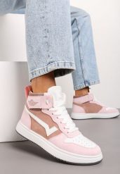 Różowo-Białe Sneakersy Zoiido. Czerwone buty sportowe lifestyle Born2be, z aplikacjami, z jeansu, sportowe, z okrągłym noskiem, za kostkę, bez zapięcia. W wyprzedaży za 42.49 zł.