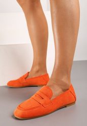 Pomarańczowe Klasyczne Płaskie Mokasyny Wsuwane z Ozdobnym Paskiem Ianestia. Brązowe mokasyny Born2be, bez wzorów, z jeansu. Za 79.99 zł.