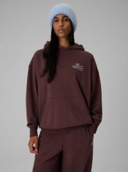 4F Bluza dresowa loose z kapturem damska - brązowa XS. Brązowe bluzy 4f, xs, bez wzorów, z dresówki, klasyczne, bez ramiączek, z kapturem. Za 189.99 zł.