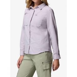 Koszula podróżnicza damska Columbia Skien Valley Long Sleeve Shirt. Fioletowe koszule Columbia, bez wzorów, sportowe, bez kołnierzyka, bez ramiączek. Za 357.49 zł.