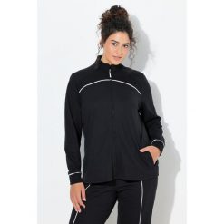 Damskie Bluza rozpinana wstawki prążkowane stójka długi rękaw. Czarne bluzy Ulla Popken, plus size, bez wzorów, z bawełny, sportowe, bez ramiączek, bez kaptura. W wyprzedaży za 191.99 zł.