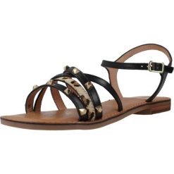 Sandały GEOX D MADDALUSIAC Czarny. Czarne sandały Geox, bez wzorów, ze skóry, bez obcasa, bez zapięcia. Za 298.99 zł.