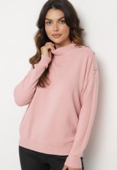 Jasnoróżowy Golf o Klasycznym Kroju Zapinany na Cyrkoniowe Guziki przy Ramieniu Mariena. Czerwone swetry Born2be, uniwersalny, bez wzorów, z jeansu, eleganckie, bez ramiączek. W wyprzedaży za 67.99 zł.