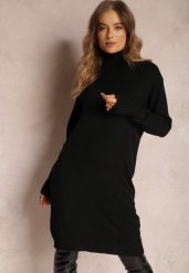 Czarna Sukienka Dzianinowa z Golfem Tadi. Czarne sukienki Renee, bez wzorów, z dzianiny, bez kołnierzyka, bez ramiączek, midi. W wyprzedaży za 87.99 zł.