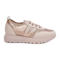 Buty Sportowe Damskie Na Platformie Vinceza 58510 Złote złoty. Żółte buty treningowe bez wzorów, ze skóry, bez zapięcia. Za 239.75 zł.