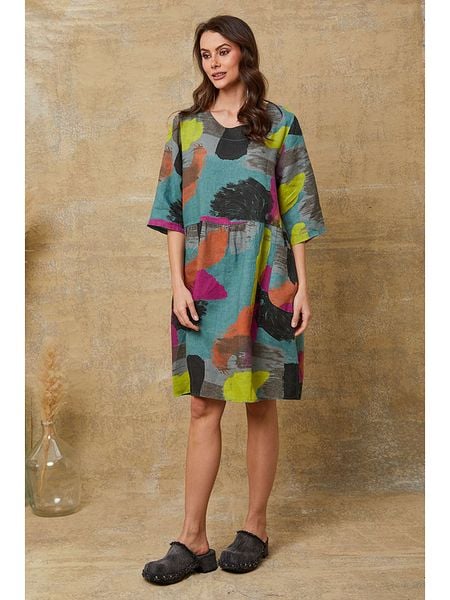 Fleur de Lin Lniana sukienka "Quincy" ze wzorem rozmiar: S. Sukienki Fleur de Lin, s, bez wzorów, ze lnu, bez kołnierzyka, bez ramiączek, midi. Za 217.95 zł.