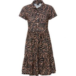 Sukienka z nadrukiem. Brązowe sukienki bonprix, bez wzorów, bez kołnierzyka, bez ramiączek. Za 149.99 zł.