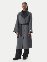 Calvin Klein Płaszcz wełniany Long LV044H538G Szary Regular Fit. Szare płaszcze Calvin Klein, na zimę, s, bez wzorów, z wełny, bez kaptura. Za 1,699.00 zł.