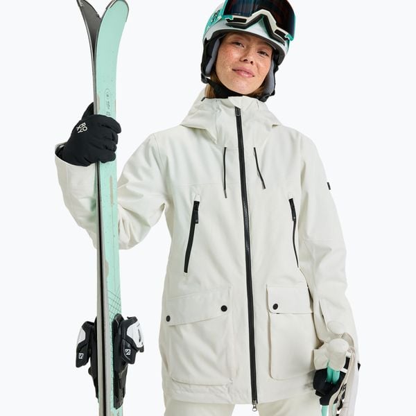 Kurtka snowboardowa damska ROXY Stated. Białe kurtki narciarskie Roxy, na zimę, l, bez wzorów, z materiału, bez kaptura, snowboardowy. Za 949.99 zł.