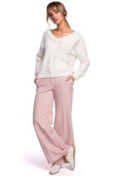 Sweter z Dekoltem w Serek - Ecru. Brązowe swetry MOE, l, bez wzorów, z materiału, bez ramiączek. Za 209.90 zł.