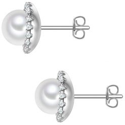 Rafaela Donata Kolczyki z Srebra Sterling w srebrze z cyrkonia i perla muszlowa 1 ct Damski. Białe kolczyki Rafaela Donata, z cyrkonią, srebrne. Za 219.99 zł.