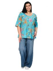 Aller Simplement Bluzka w kolorze turkusowym ze wzorem rozmiar: 54-58. Niebieskie bluzki Aller Simplement, bez wzorów, z bawełny, klasyczne, bez kołnierzyka, bez ramiączek. Za 69.99 zł.