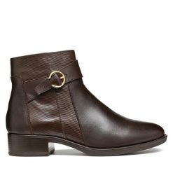 Botki Geox. Brązowe botki Geox, bez wzorów, bez obcasa, na płaskiej podeszwie, bez zapięcia. Za 399.99 zł.
