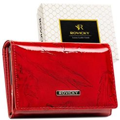 Lakierowany czerwony portfel damski skórzany średniej wielkości RFID Rovicky RPN-30-YM. Czerwone portfele ROVICKY, bez wzorów, z lakierowanej skóry. Za 61.99 zł.