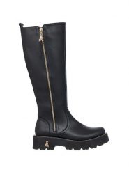 Patrizia Pepe Skórzane kozaki w kolorze czarnym rozmiar: 38. Czarne kozaki Patrizia Pepe, na zimę, bez wzorów, bez obcasa, bez zapięcia. Za 491.99 zł.