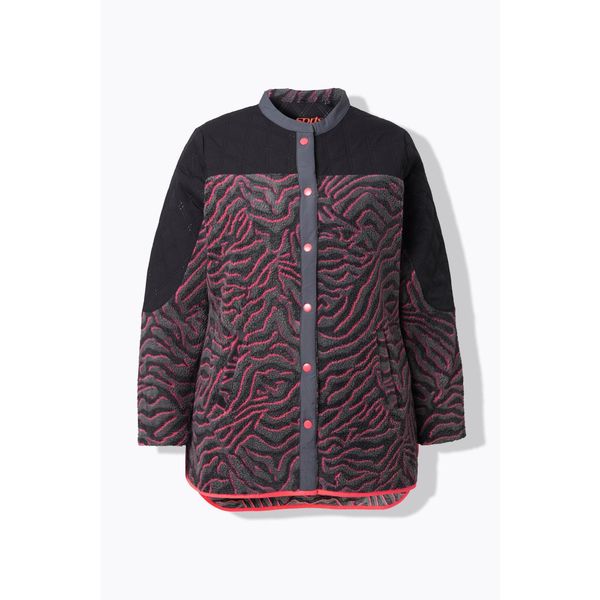 Damskie Długa kurtka polarowa wzór w panterkę stójka długi rękaw. Czarne kurtki Ulla Popken, plus size, bez wzorów, z materiału, bez kaptura. Za 279.99 zł.