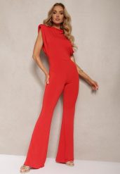 Czerwony Elegancki Kombinezon z Odkrytymi Plecami Zapinany na Guziki Formina. Czerwone kombinezony Renee, na co dzień, m, bez wzorów, eleganckie, bez kołnierzyka, bez ramiączek, kopertowe. W wyprzedaży za 91.99 zł.