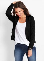 Krótki sweter rozpinany z lejącą wiskozą. Białe swetry bonprix, bez wzorów, z wiskozy, eleganckie, bez ramiączek. Za 82.99 zł.