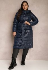 Granatowa Kurtka Pikowana z Wiązanym Paskiem Phaza. Niebieskie kurtki Renee, na jesień, l, bez wzorów, z materiału, bez kaptura. W wyprzedaży za 324.99 zł.