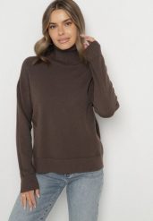 Brązowy Golf z Domieszką Kaszmiru Ozdobiony Przeszyciami Avonella. Brązowe swetry Born2be, z aplikacjami, z kaszmiru, klasyczne, bez ramiączek. Za 109.99 zł.