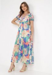 Zielono-Niebieska Sukienka Maeritheme. Zielone sukienki Born2be, na imprezę, m, bez wzorów, z koronki, bez kołnierzyka, bez ramiączek, maxi, rozkloszowane. Za 229.99 zł.