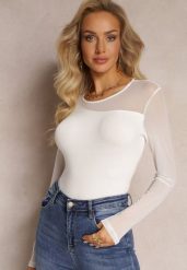 Biała Bluzka z Siateczką Lamivette. Białe bluzki Renee, m, bez wzorów, z tkaniny, bez kołnierzyka, bez ramiączek. Za 39.99 zł.