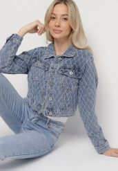 Niebieska Bawełniana Kurtka Jeansowa z Geometrycznym Wzorem Arivale. Niebieskie kurtki Born2be, s, bez wzorów, z bawełny, eleganckie, bez kaptura. W wyprzedaży za 127.99 zł.