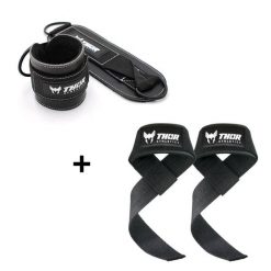Thor Athletics Lifting Straps + Paski na kostki Zestaw – Trening siłowy – Czarny. Białe paski THOR ATHLETICS, bez wzorów, sportowe. Za 119.95 zł.