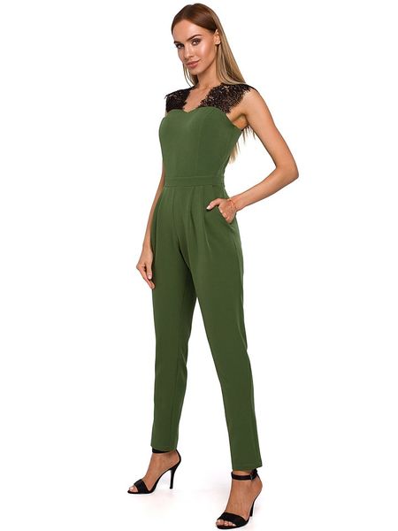 Made of emotion Kombinezon w kolorze zielono-czarnym rozmiar: XL. Czarne kombinezony Made Of Emotion, xl, bez wzorów, z koronki, bez kołnierzyka, bez ramiączek. Za 69.91 zł.