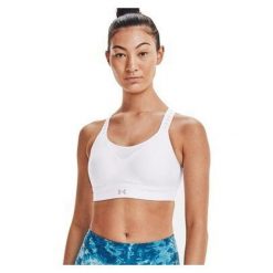 Stanik fitness cardio Under Armour Infinity High. Białe biustonosze sportowe Under Armour, bez wzorów, z materiału, na fitness i siłownię. W wyprzedaży za 158.00 zł.