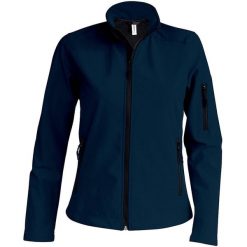 Kurtka damska Kariban Softshell. Niebieskie kurtki przejściowe sportowe KARIBAN, bez wzorów, z softshellu, bez kaptura. W wyprzedaży za 165.50 zł.
