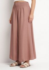 Brązowe Spodnie o Szerokim Kroju z Wysokim Stanem i Elastyczną Talią Ralbia. Brązowe jeansy Born2be, l, bez wzorów, z jeansu, eleganckie, z podwyższonym stanem. Za 79.99 zł.