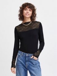 ICHI Bluzka 20120401 Czarny Slim Fit. Czarne bluzki ICHI, l, bez wzorów, z wiskozy, bez kołnierzyka, bez ramiączek. Za 99.99 zł.