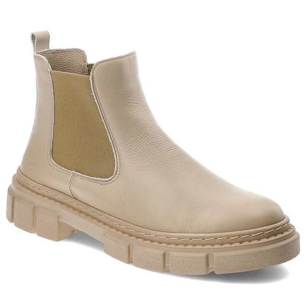 Beżowe Sztyblety Wasak Jesienne Skórzane Buty Damskie. Brązowe botki Wasak, bez wzorów, ze skóry, eleganckie, bez obcasa, bez zapięcia. Za 249.00 zł.